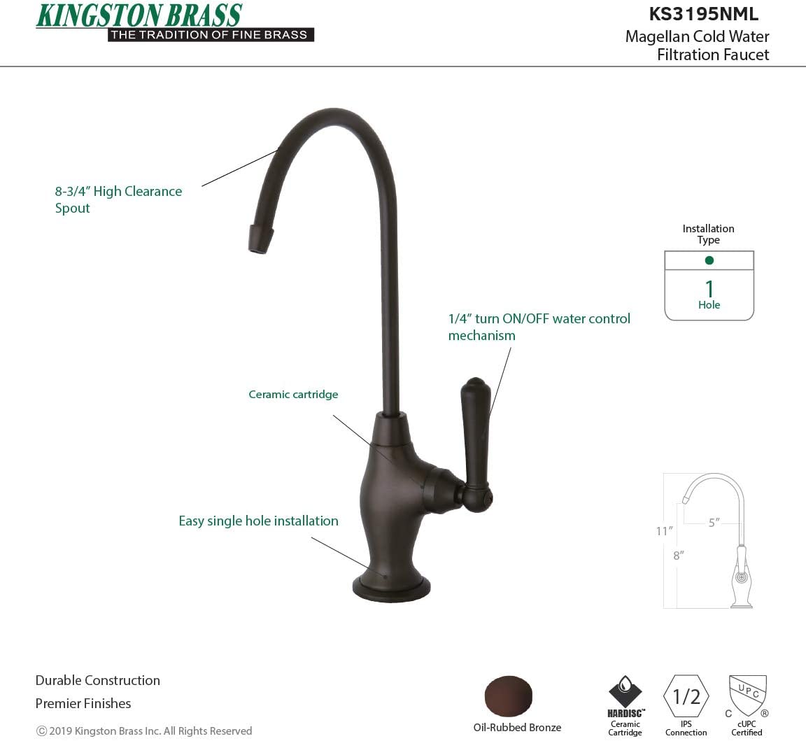 Kingston Brass KS3195NML Magellan Design 1/4 Turn Water Filter Faucet, Oil Rubbed Bronze,4-3/4 inch Spout Reach , Oil-Rubbed Bronze