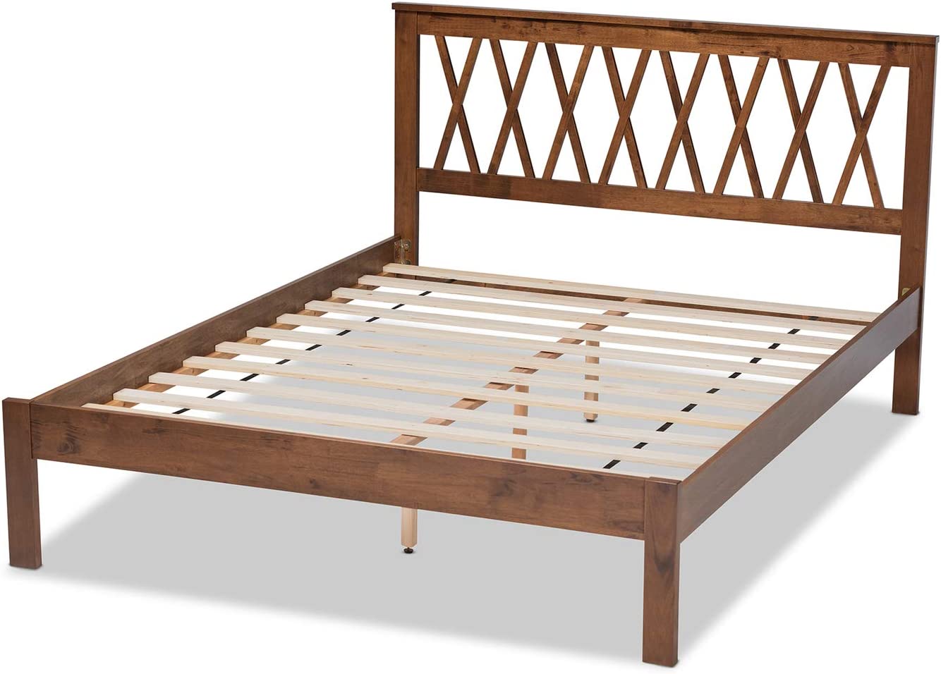 Baxton Studio Malene Mid-Century Modern Walnut Finished Wood Queen Size Platform Bed