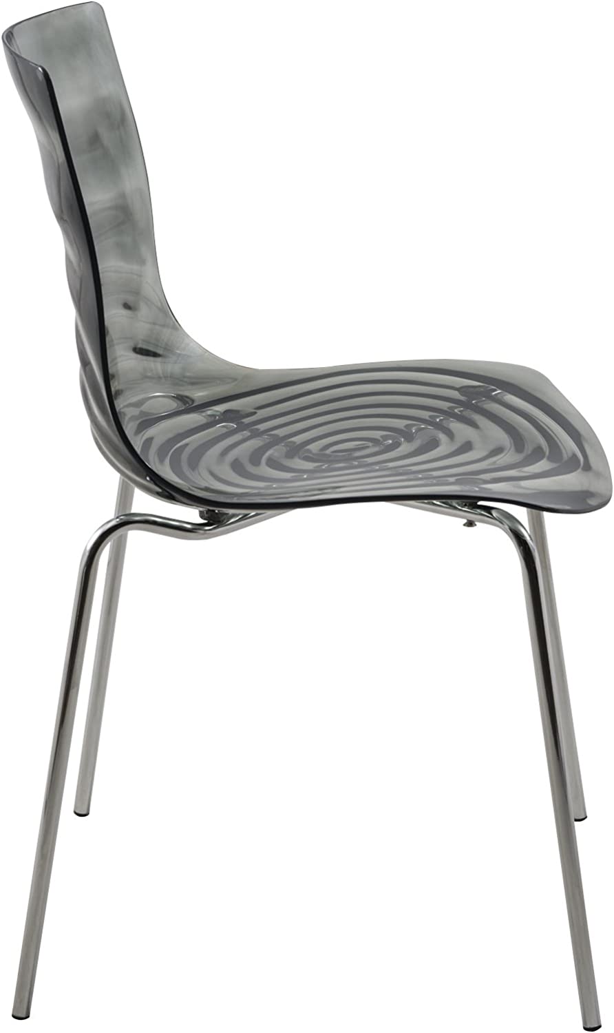 LeisureMod Astor Water Ripple Design Modern Lucite Dining Side Chair with Metal Legs, Transparent Black