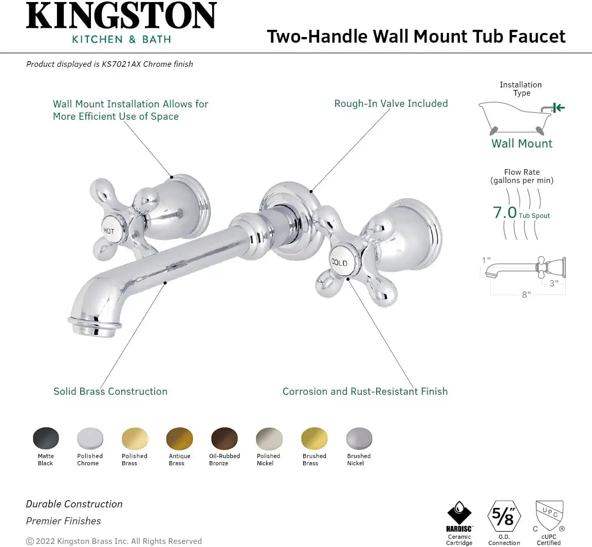 Kingston Brass KS7025AX English Country Roman Tub Faucet, 10-7/16 Inch in Spout Reach, Oil Rubbed Bronze