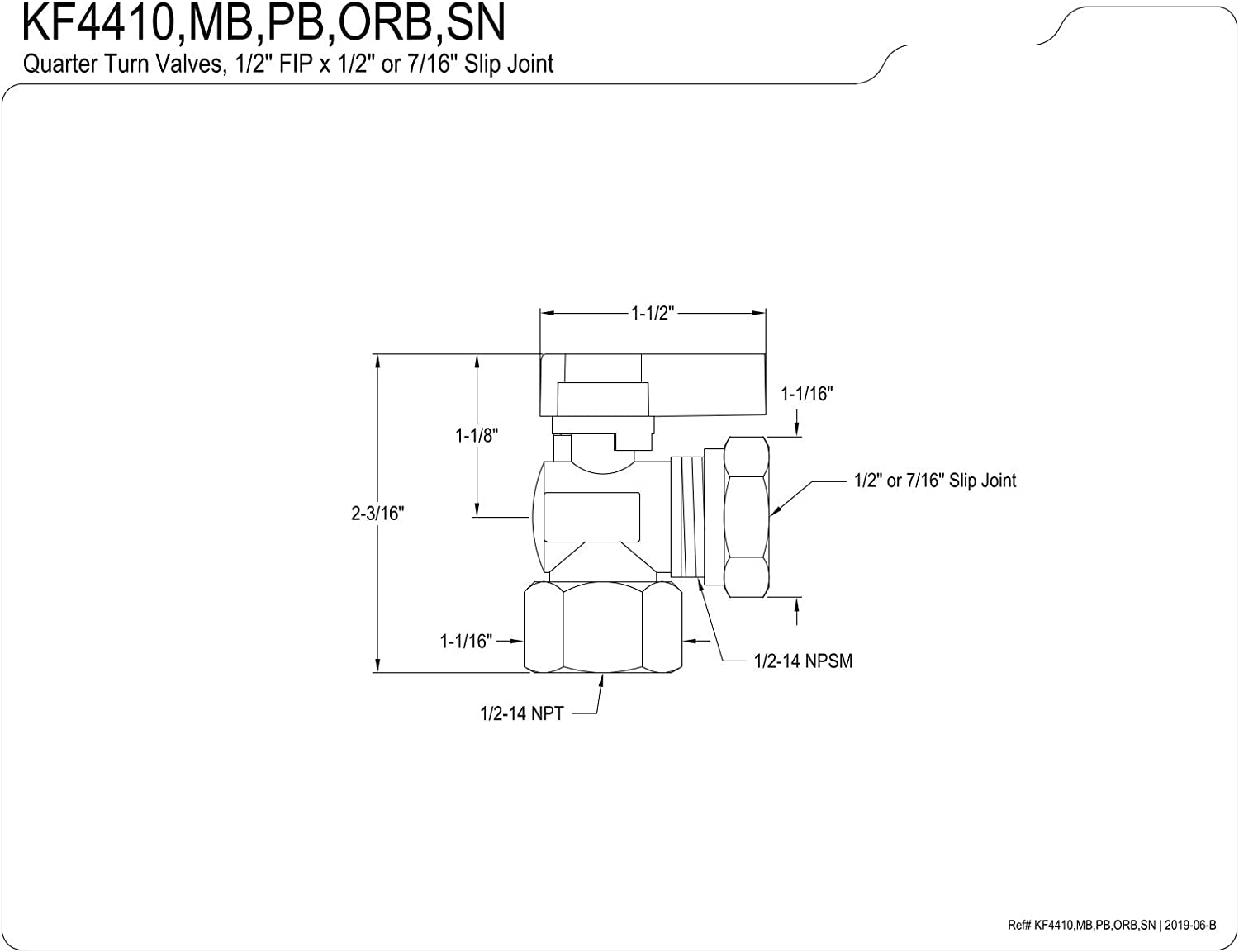 Kingston Brass KF4410ORB Fip X 1/2 and 7/16 OD Slip Joint Angle Stop Valve, Oil Rubbed Bronze