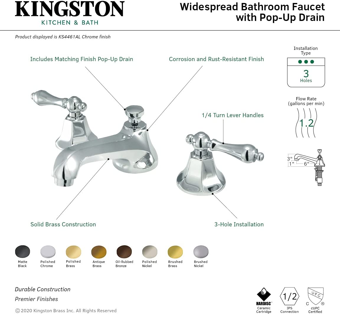 Kingston Brass KS4463AL 8&#34; Widespread Bathroom Faucet, Antique Brass