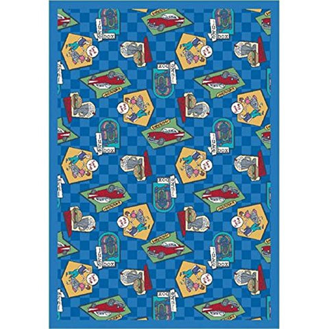 Joy Carpets Kaleidoscope Fabulous Fifties Whimsical Area Rugs, 92-Inch by 129-Inch by 0.36-Inch, Blue