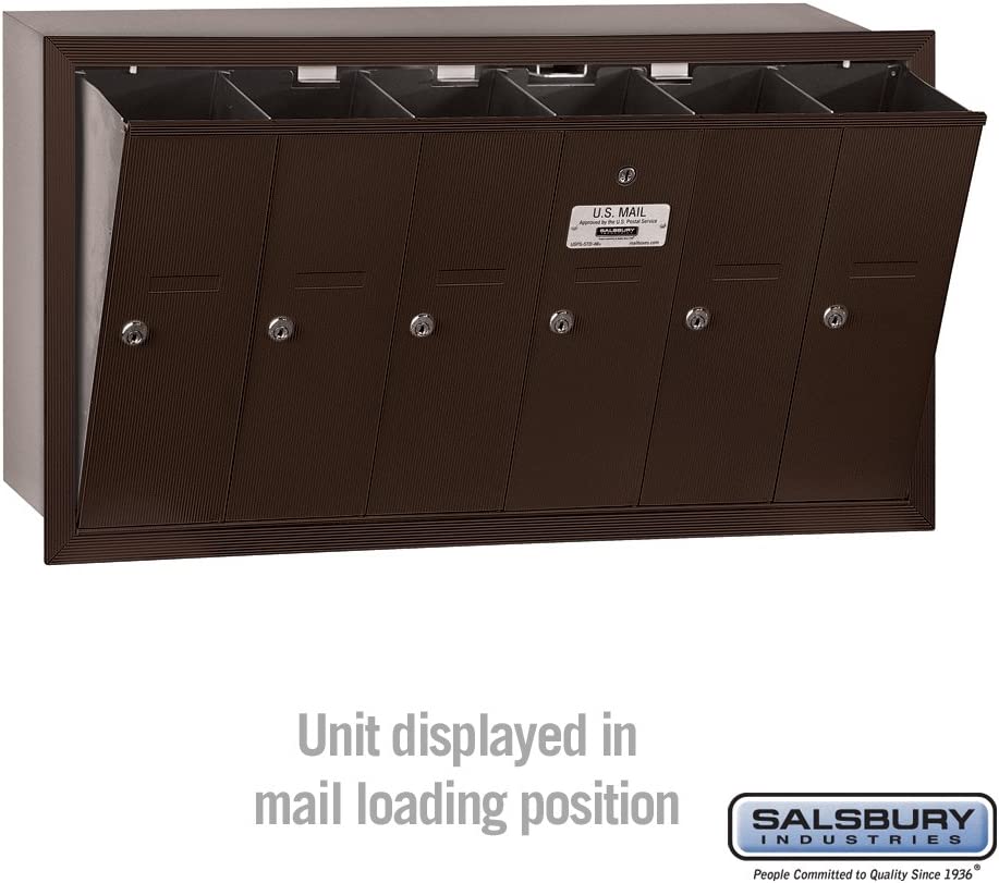 Salsbury Industries 3506ZRU Recessed Mounted Vertical Mailbox with USPS Access and 6 Doors, Bronze