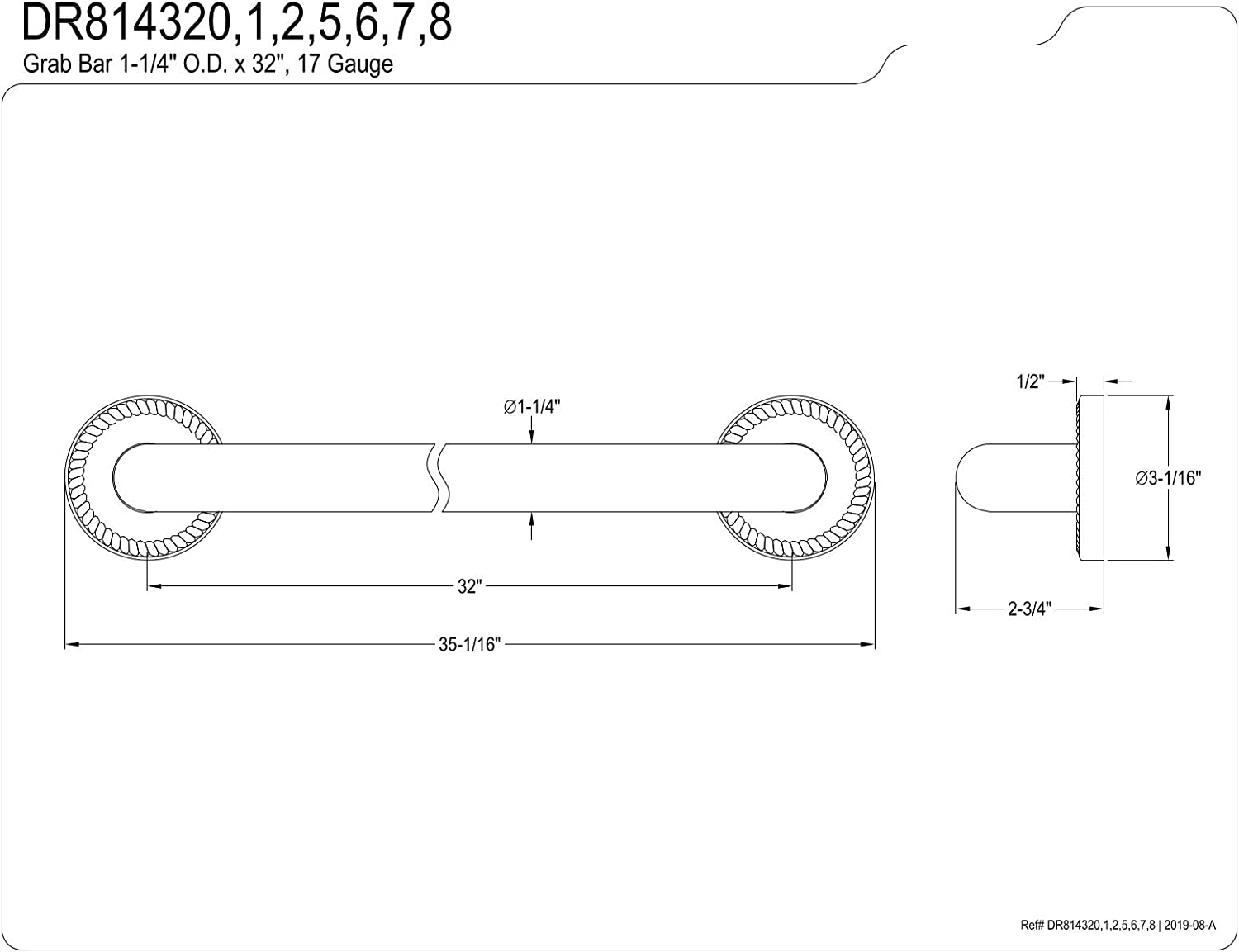 Kingston Brass DR814320 Laurel 32-Inch X 1-1/4-Inch OD Grab Bar, Matte Black