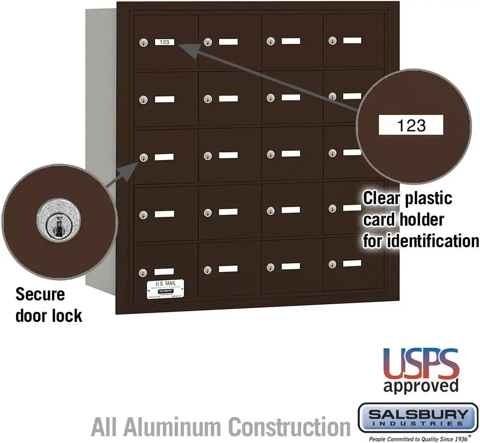 Salsbury Industries 3620ZRU 4B Plus Horizontal Mailbox, 20 A Doors, Rear Loading, USPS Access, Bronze