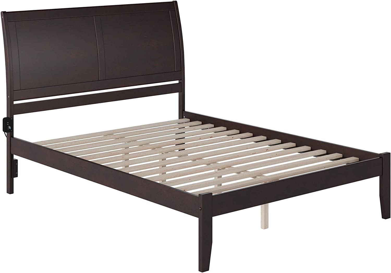 Atlantic Furniture Portland Platform Bed with Open Footboard and Turbo Charger, Queen, Espresso