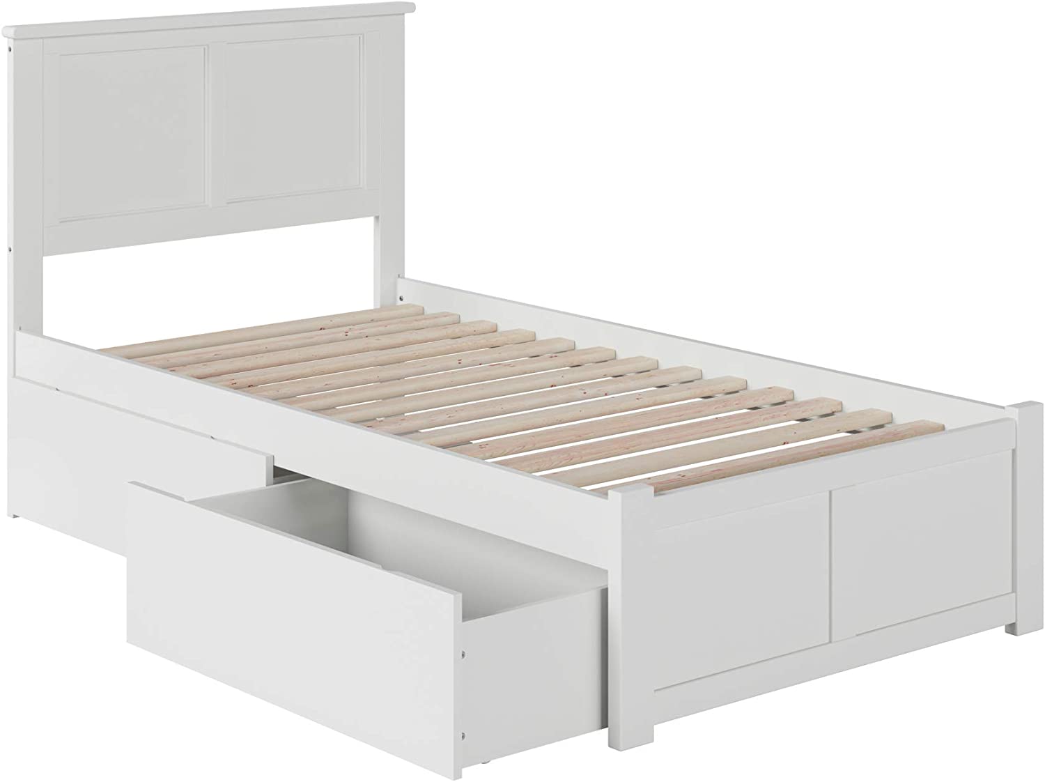 Atlantic Furniture Madison Platform Flat Panel Footboard and Turbo Charger with Urban Bed Drawers, Twin XL, White