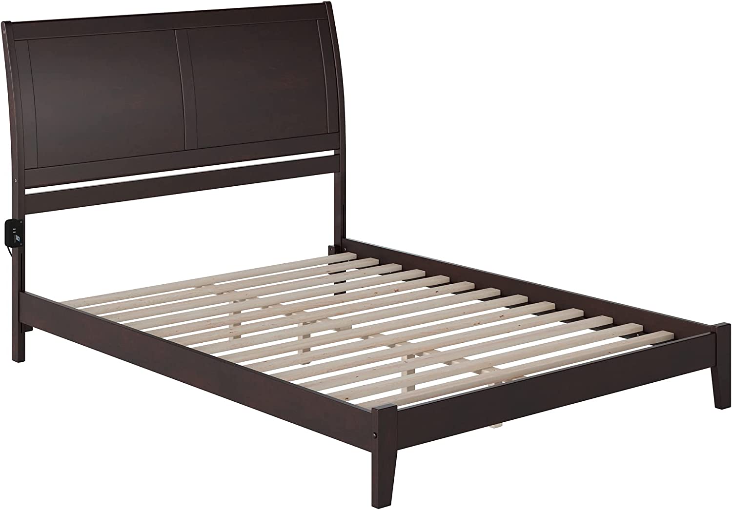 Atlantic Furniture Portland Platform Bed with Open Footboard and Turbo Charger, Queen, Espresso