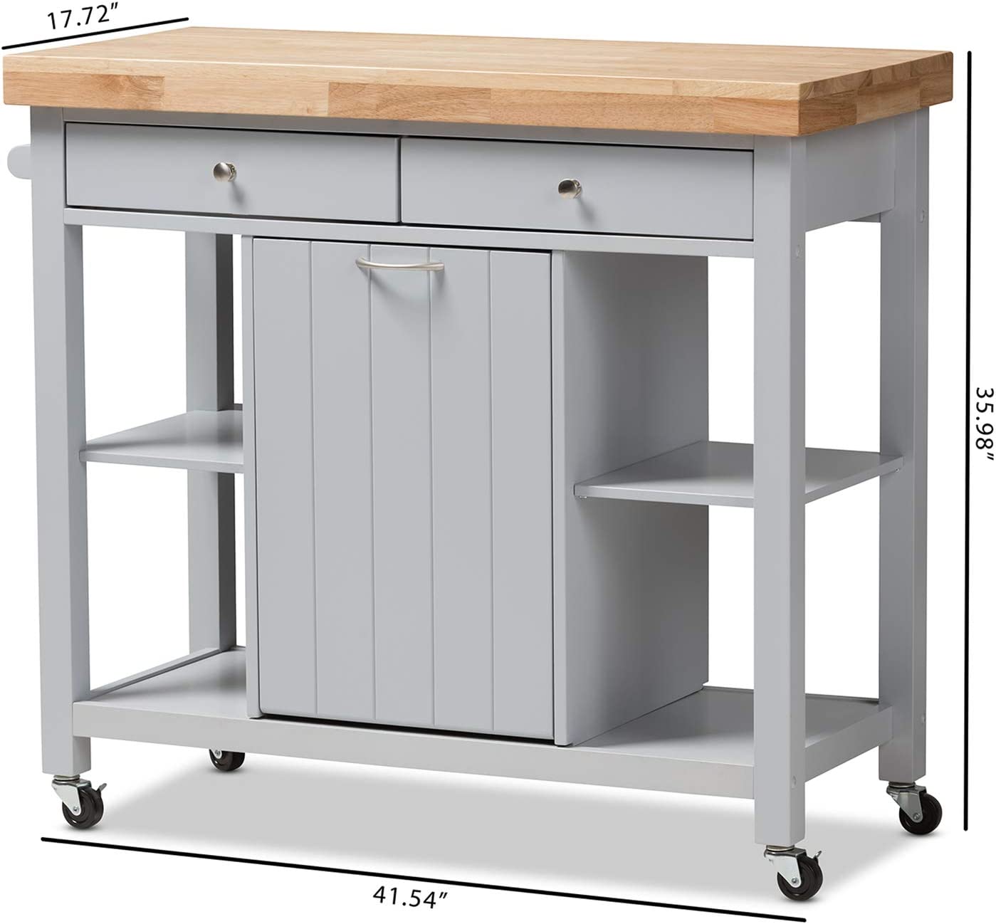 Baxton Studio Hayward Coastal and Farmhouse Light Grey Wood Kitchen Cart