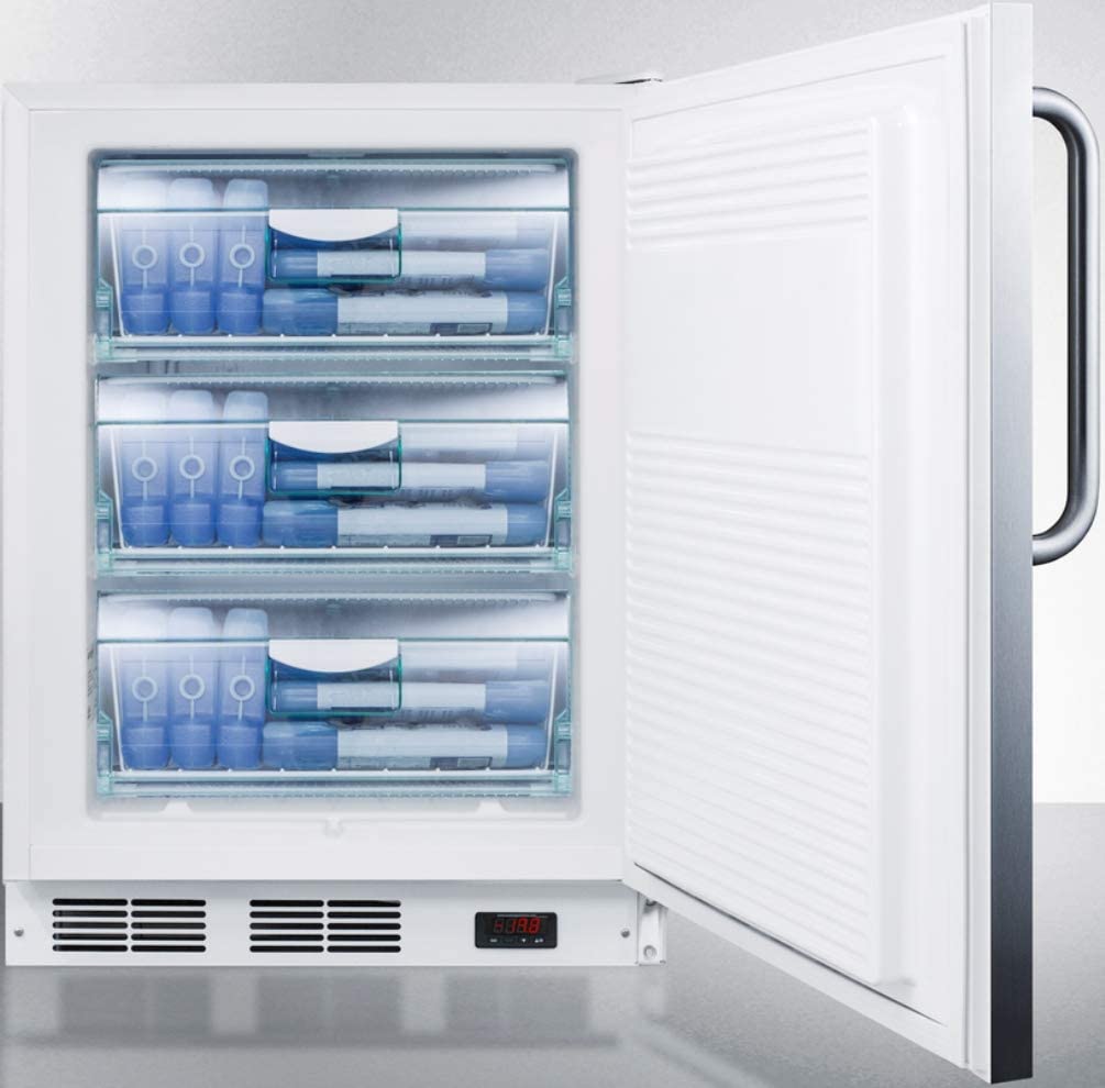 Summit Appliance VT65ML7SSTBADA ADA Compliant Commercial Medical All-Freezer Capable of -25Ã‚ÂºC Operation with Lock, Manual Defrost, Wrapped Stainless Steel Door, Towel Bar Handle and White Cabinet