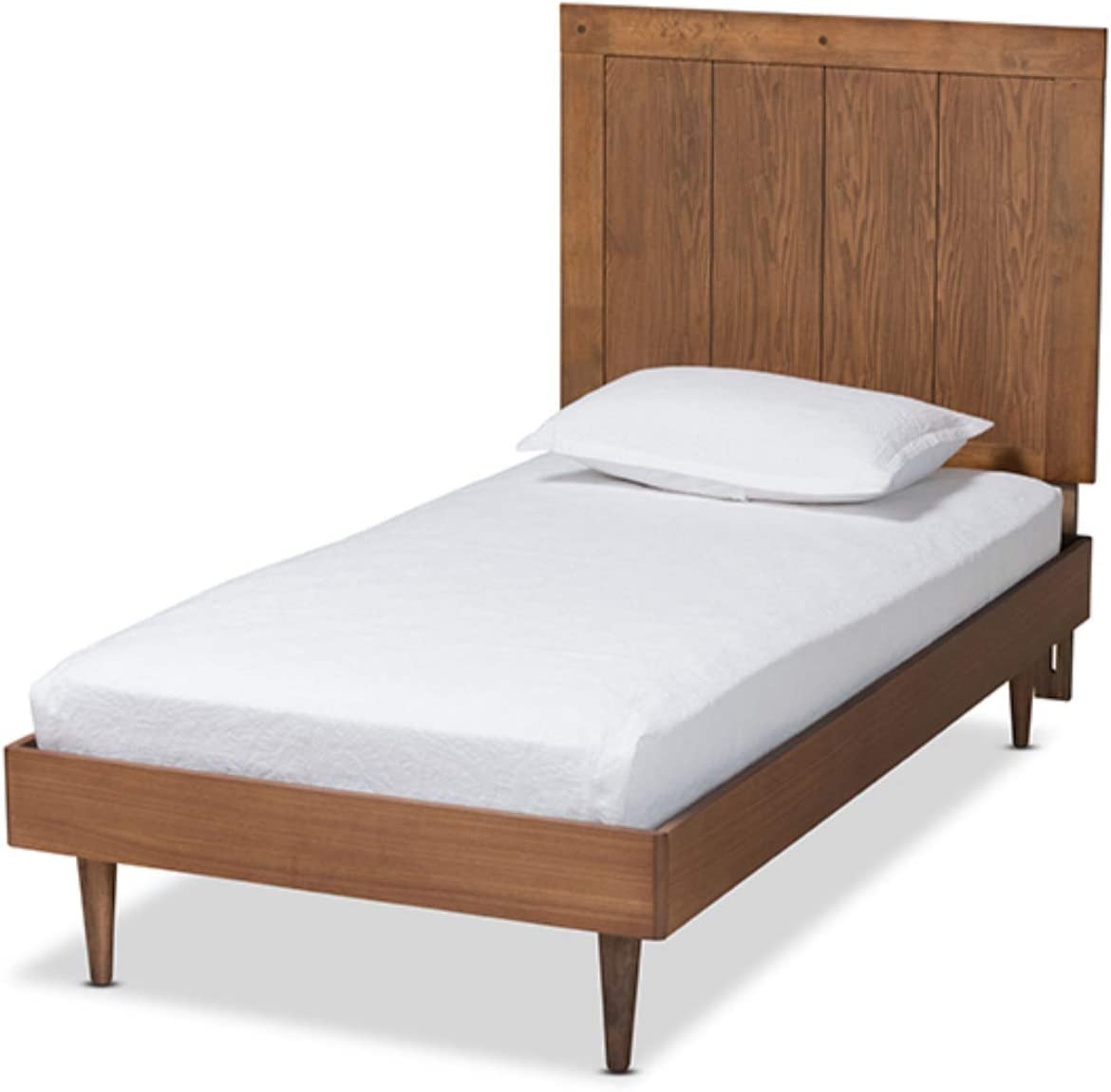 Baxton Studio Nicola Mid-Century Modern Transitional Ash Walnut Finished Wood Twin Size Platform Bed