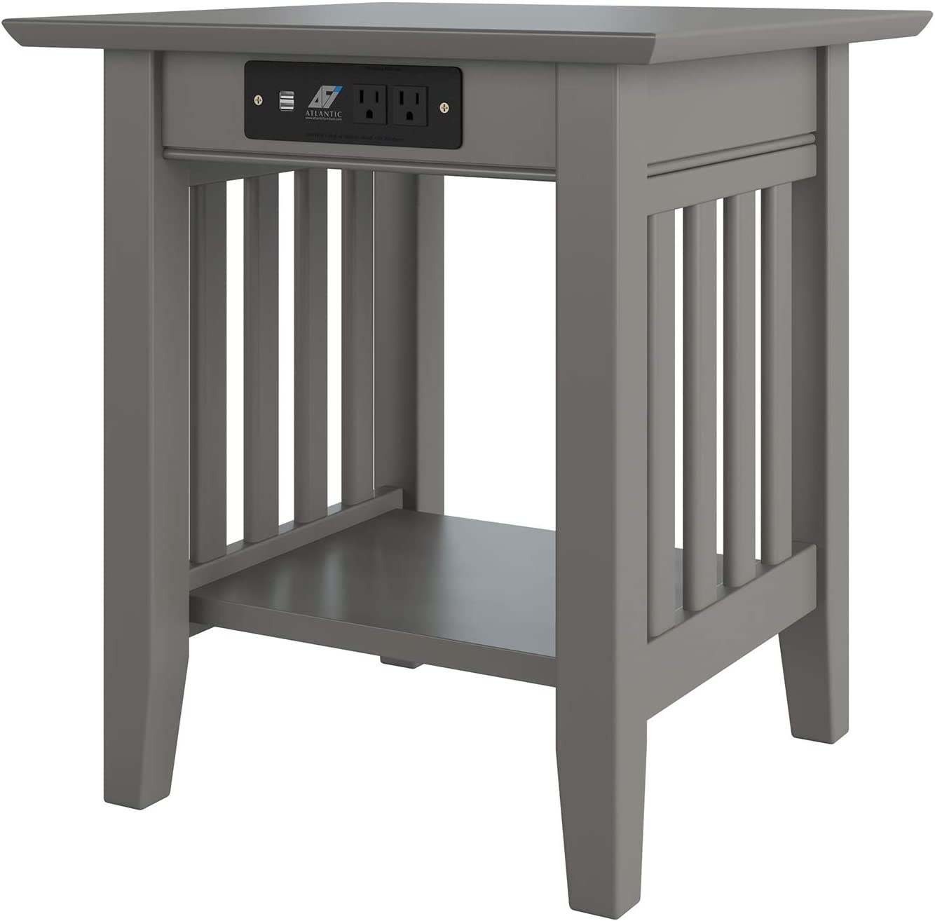 AFI Mission End Table with Charging Station, (20&#34; x 20&#34;), Grey