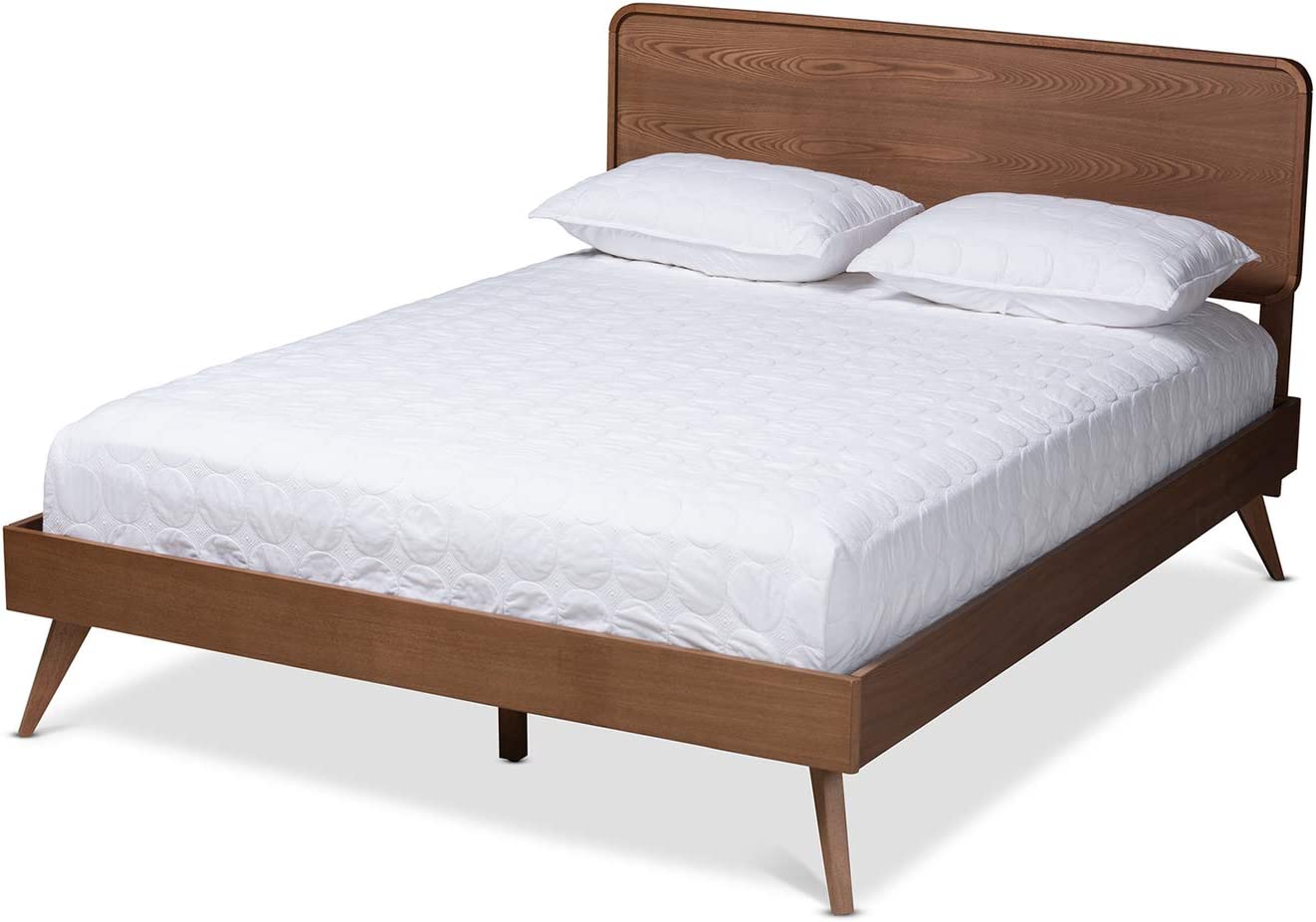 Baxton Studio Demeter Mid-Century Modern Walnut Brown Finished Wood Queen Size Platform Bed