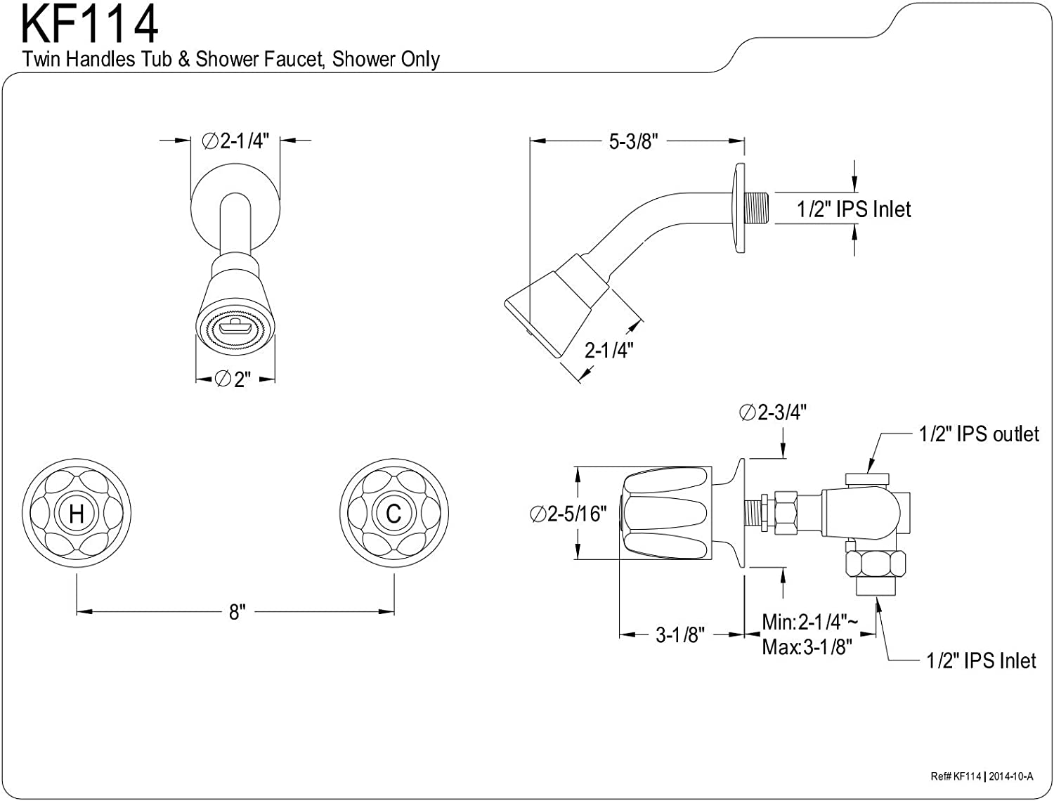 Kingston Brass KF114 Americana 8-Inch Twin Handle center Tub and Shower Valve without Spout, Polished Chrome