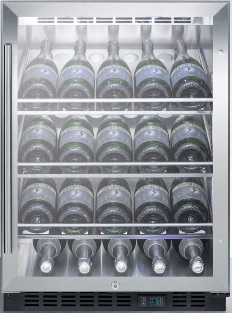 Summit Appliance SCR610BLCHCSS Built-in Undercounter Commercial Wine Cellar with Stainless Steel Interior, Champagne Shelving, Auto Defrost, Digital Controls, Lock and Stainless Steel Cabinet