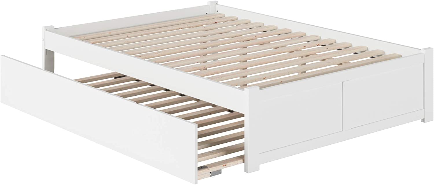 AFI Concord Platform Bed with Flat Panel Footboard and Twin Size Urban Trundle, Full, White