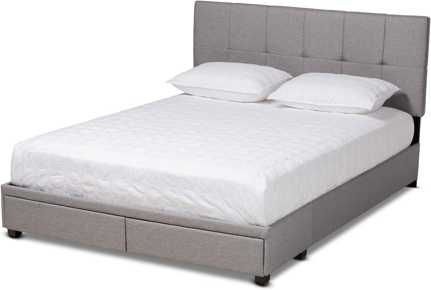 Baxton Studio Netti Light Grey Fabric Upholstered 2-Drawer Queen Size Platform Storage Bed