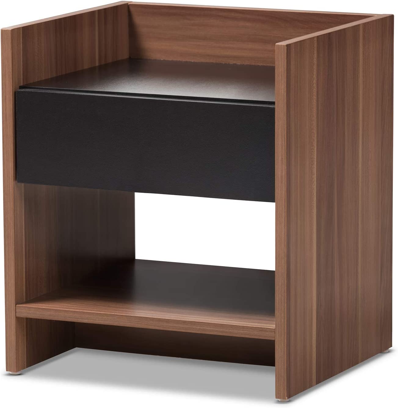 Baxton Studio Vanda Wood 1-Drawer Nightstand/Contemporary/Black/Walnut Brown/Particle Board/MDF with PU Paper