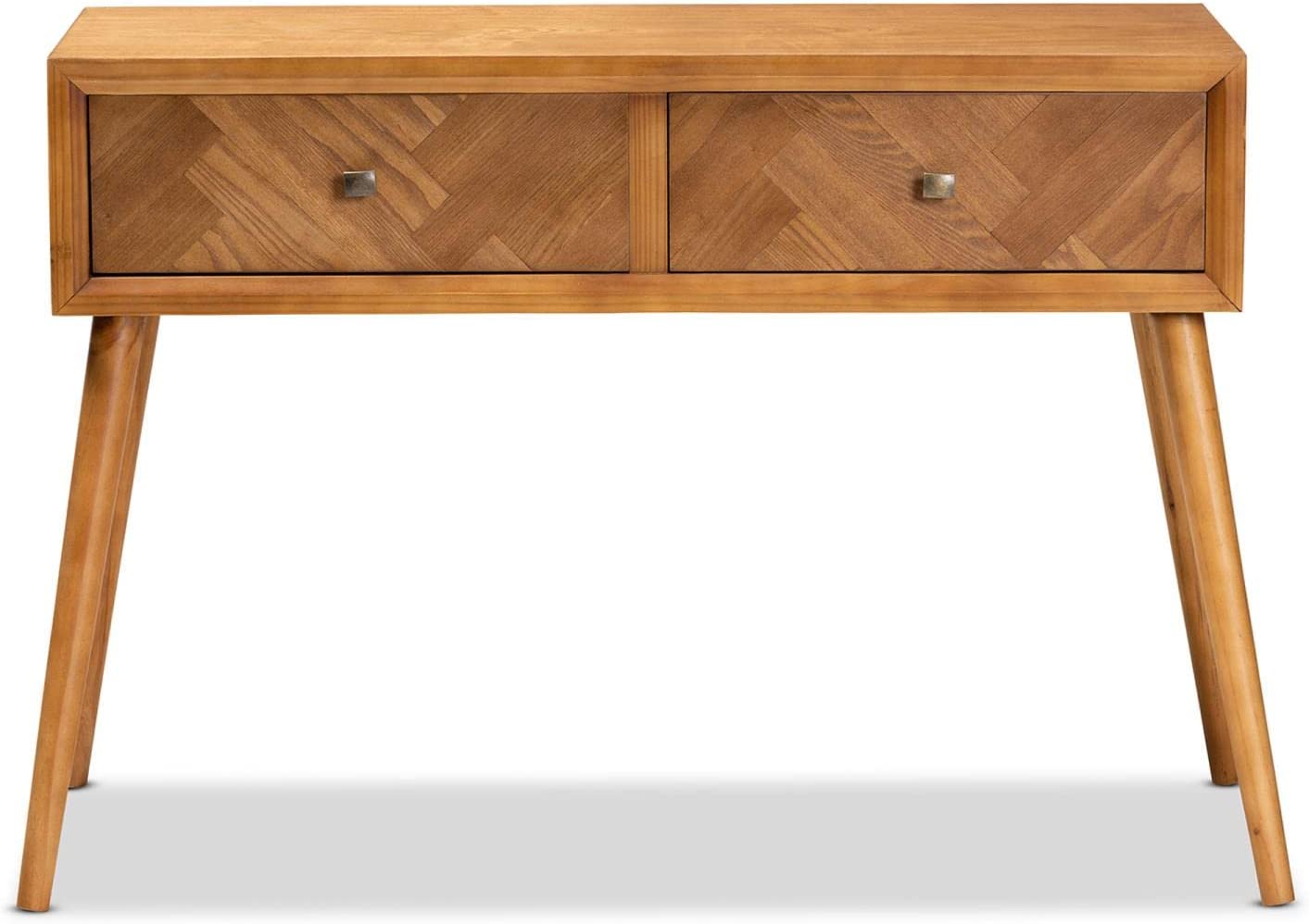 Baxton Studio Mae Mid-Century Modern Natural Brown Finished Wood 2-Drawer Console Table