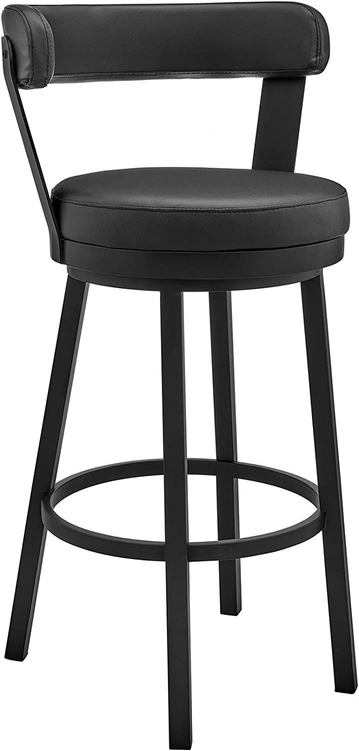 Kobe 30&#34; Bar Height Swivel Bar Stool in Black Finish and Black Faux Leather