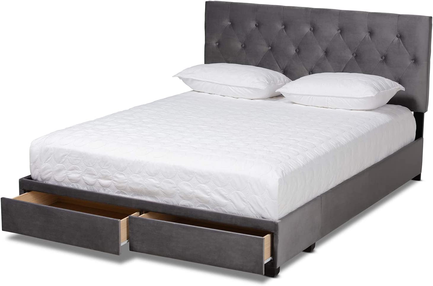 Baxton Studio Caronia Modern and Contemporary Grey Velvet Fabric Upholstered 2-Drawer Queen Size Platform Storage Bed