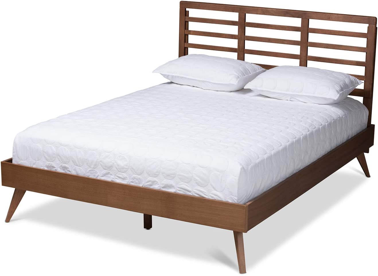 Baxton Studio Calisto Mid-Century Modern Walnut Brown Finished Wood Queen Size Platform Bed