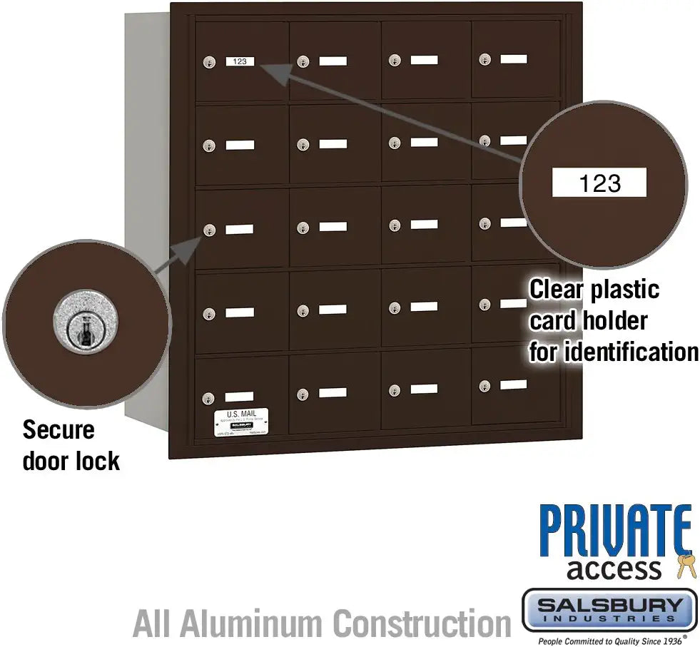 Salsbury Industries 3620ZRP 4B Plus Horizontal Mailbox, 20 A Doors, Rear Loading, Private Access, Bronze