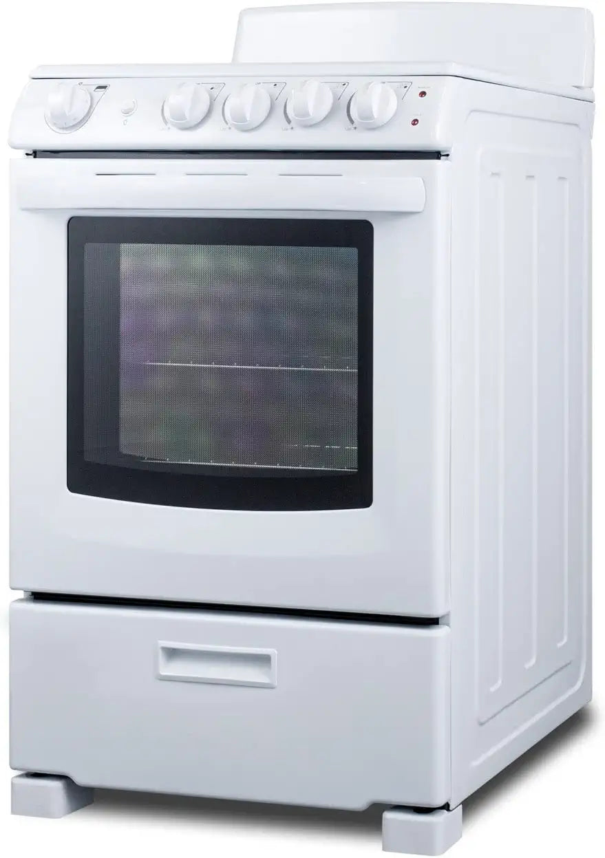 Summit Appliance RE2411W 24&#34; Wide Electric Range in White Finish with Coil Burners, Lower Storage Compartment, Four cooking Zones, Indicator Lights, Oven Light, Backsplash and Oven Window