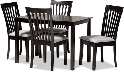 Baxton Studio Minette Modern and Contemporary Gray Fabric Upholstered Espresso Brown Finished Wood 5-Piece Dining Set