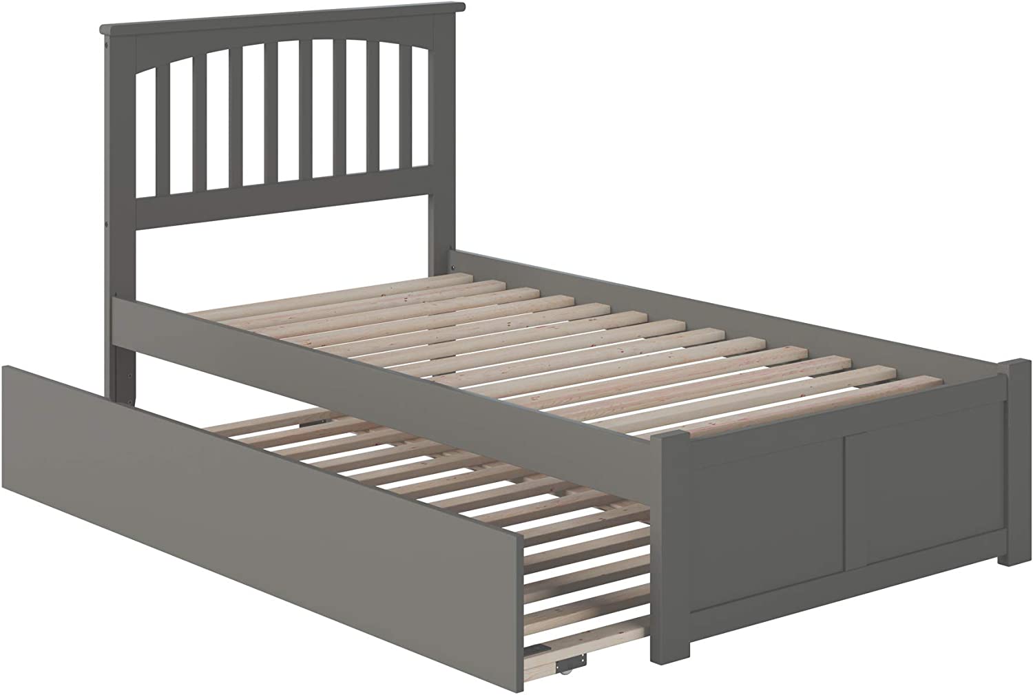 AFI Mission Platform Bed with Footboard and Turbo Charger with Twin Extra Long Trundle, XL, Grey