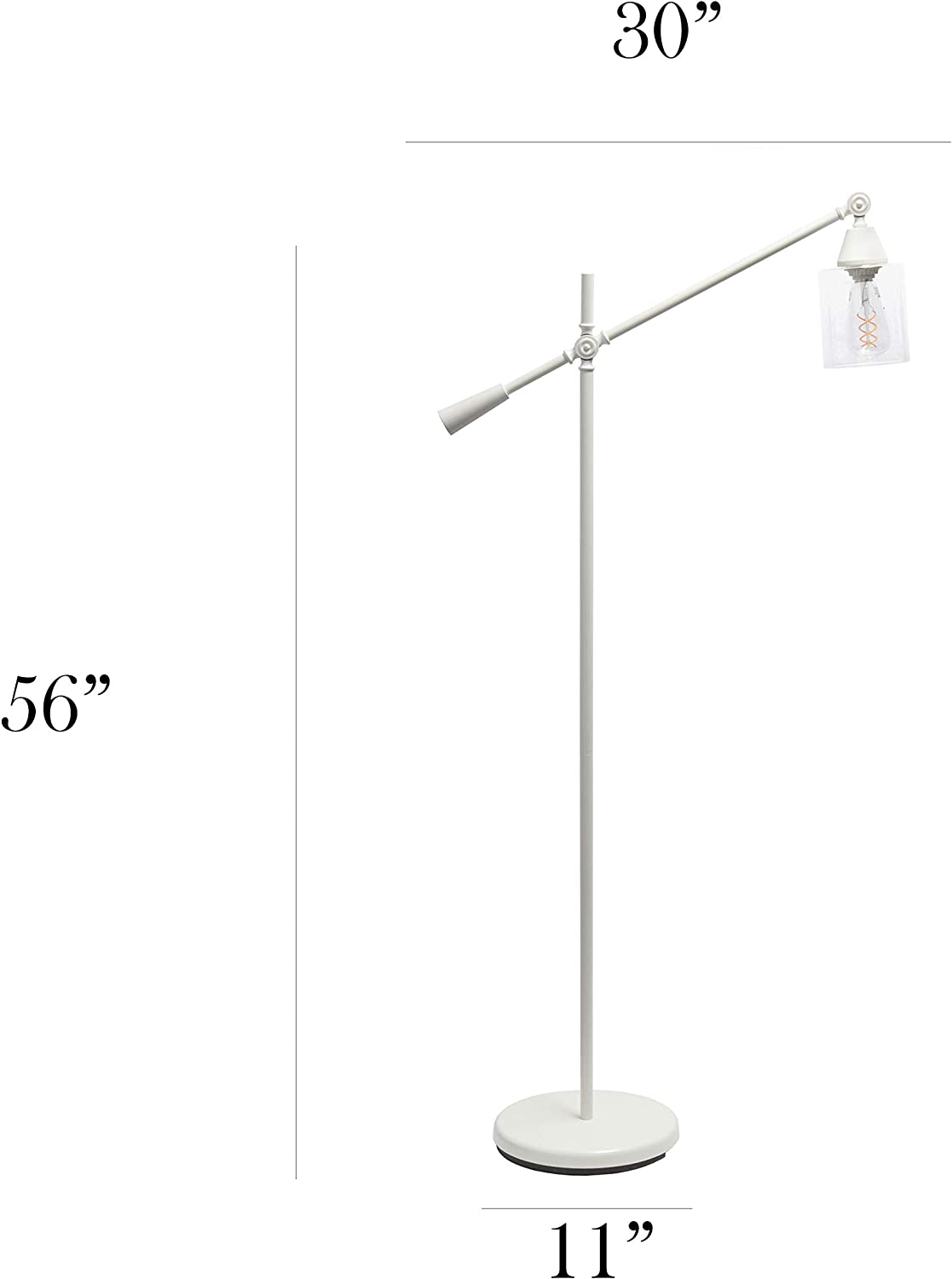 Elegant Designs LF1030-WHT Pivot Arm Glass Shade Floor Lamp, White