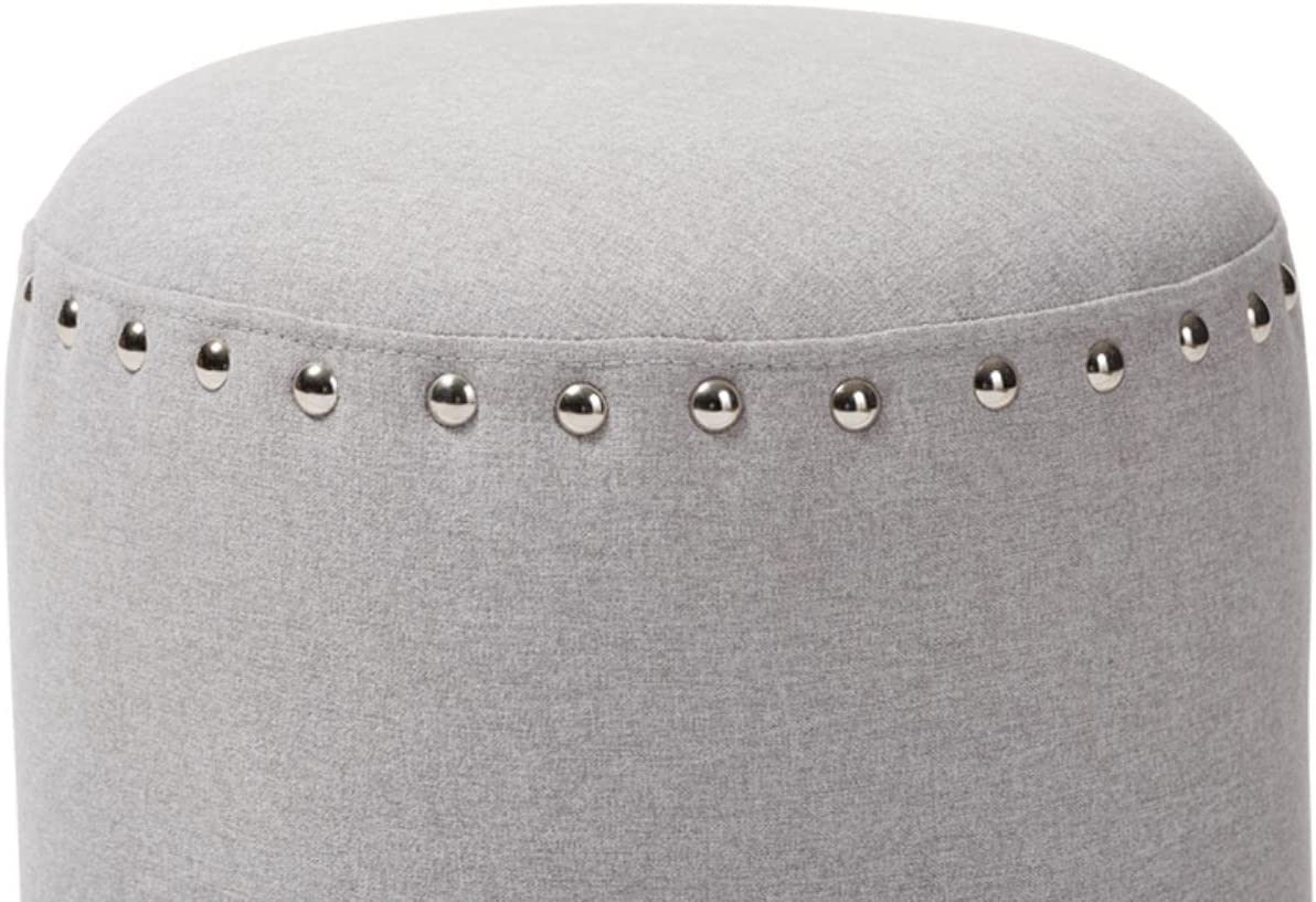 Baxton Studio Rosine Modern and Contemporary Light Grey Fabric Upholstered Nail Trim Ottoman