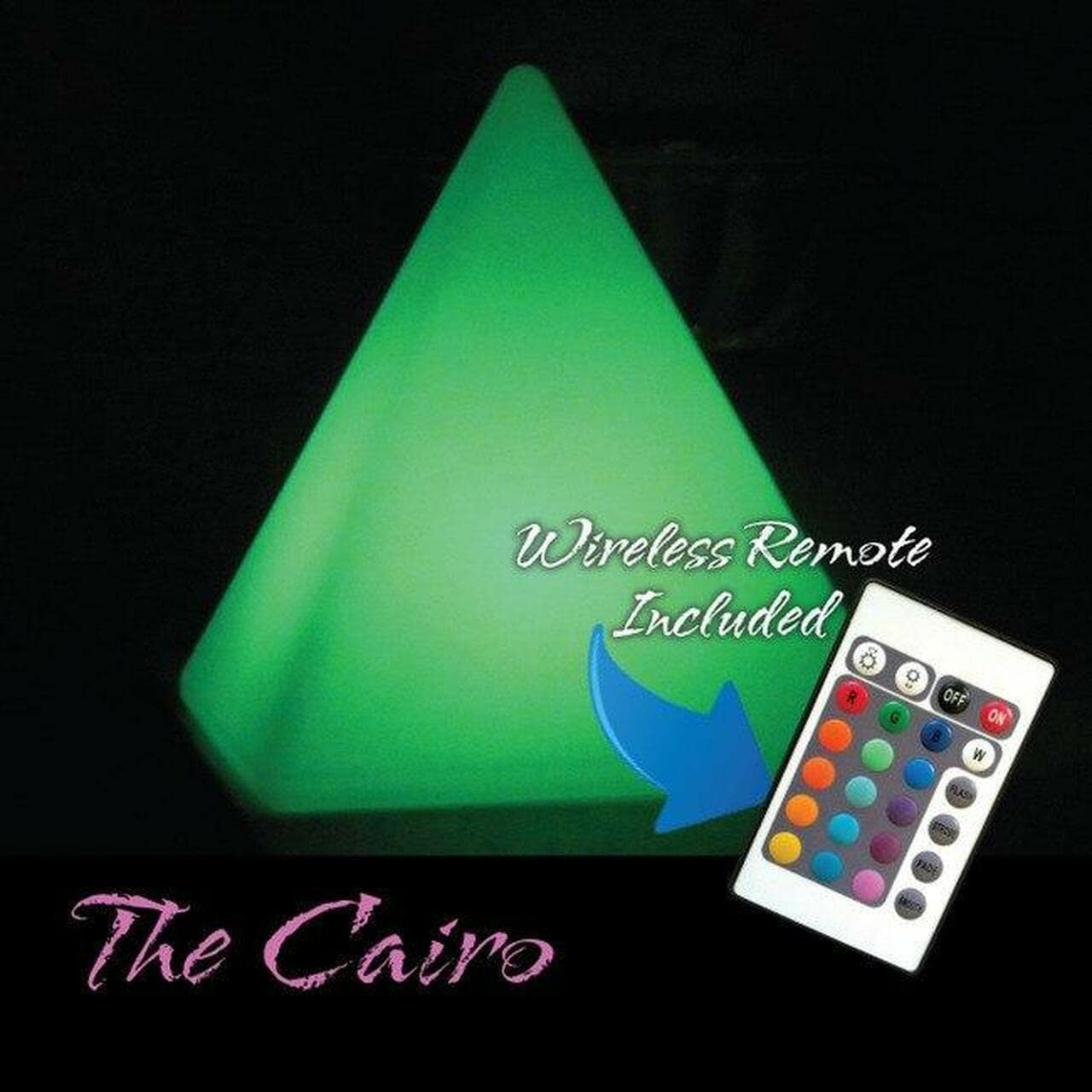 CAIRO- LED Illuminated Pyramid with 16 color options and 4 color changing modes on the remote, It floats Portable, waterproof, and requires no batteries, Charge lasts approximately 8 hours