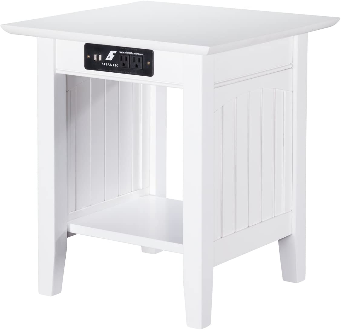 AFI Nantucket End Table with Charging Station, 20&#34; x 20&#34;, White