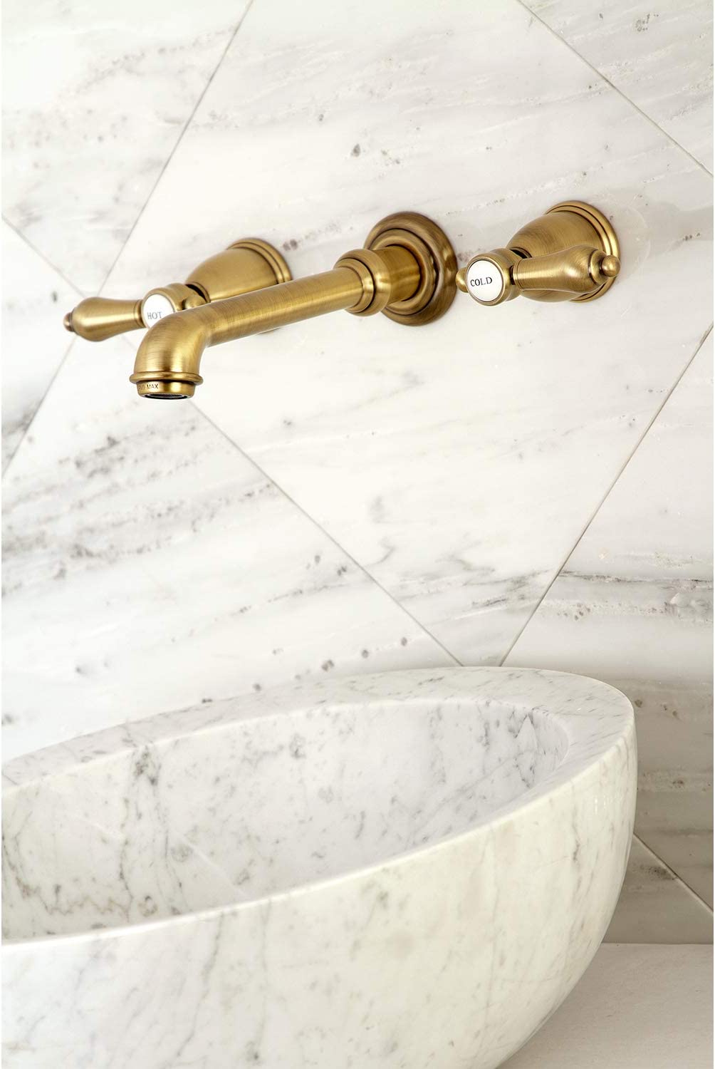 Kingston Brass KS7123BAL 8-Inch Center Wall Mount Bathroom Faucet, Antique Brass