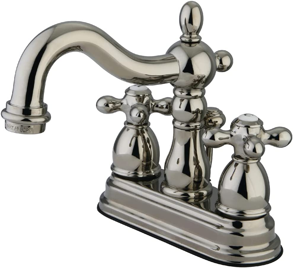 Kingston Brass KB1604AX Heritage 4&#34; Centerset Lavatory Faucet with Metal Cross Handle, Chrome/Polished Brass