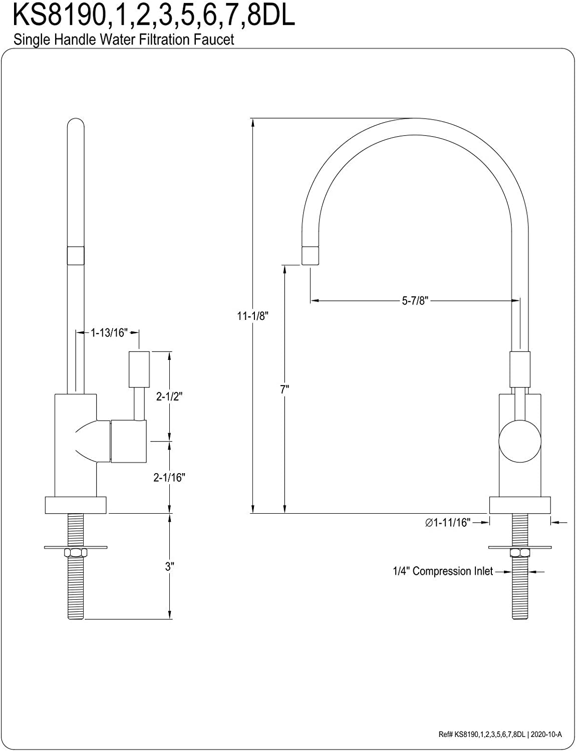 Kingston Brass KS8198DL Concord Water Filtration Faucet, 5-3/4&#34; Spout Reach, Brushed Nickel