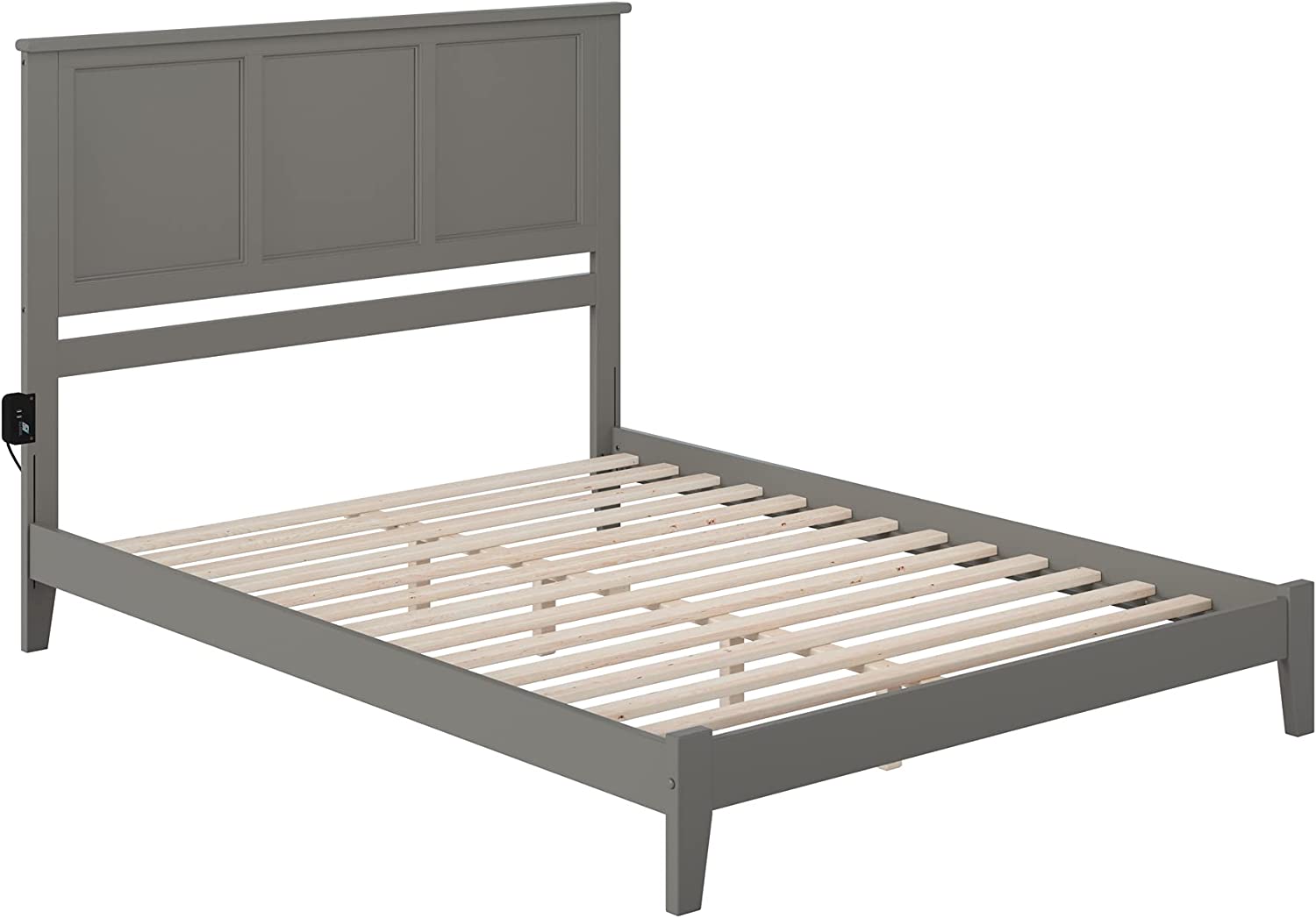 AFI Madison Platform Bed with Open Footboard and Turbo Charger, Queen, Grey