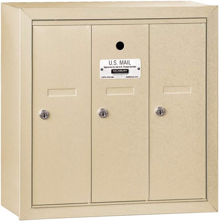 Salsbury Industries 3503SSU Surface Mounted Vertical Mailbox for use with USPS Lock, 3 Doors, Sandstone