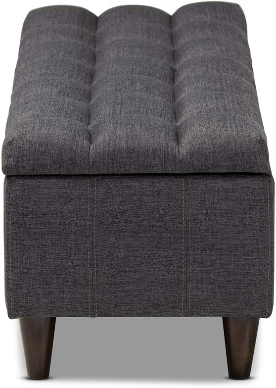 Baxton Studio Brette Mid-Century Modern Charcoal Fabric Upholstered Dark Brown Finished Wood Storage Bench Ottoman