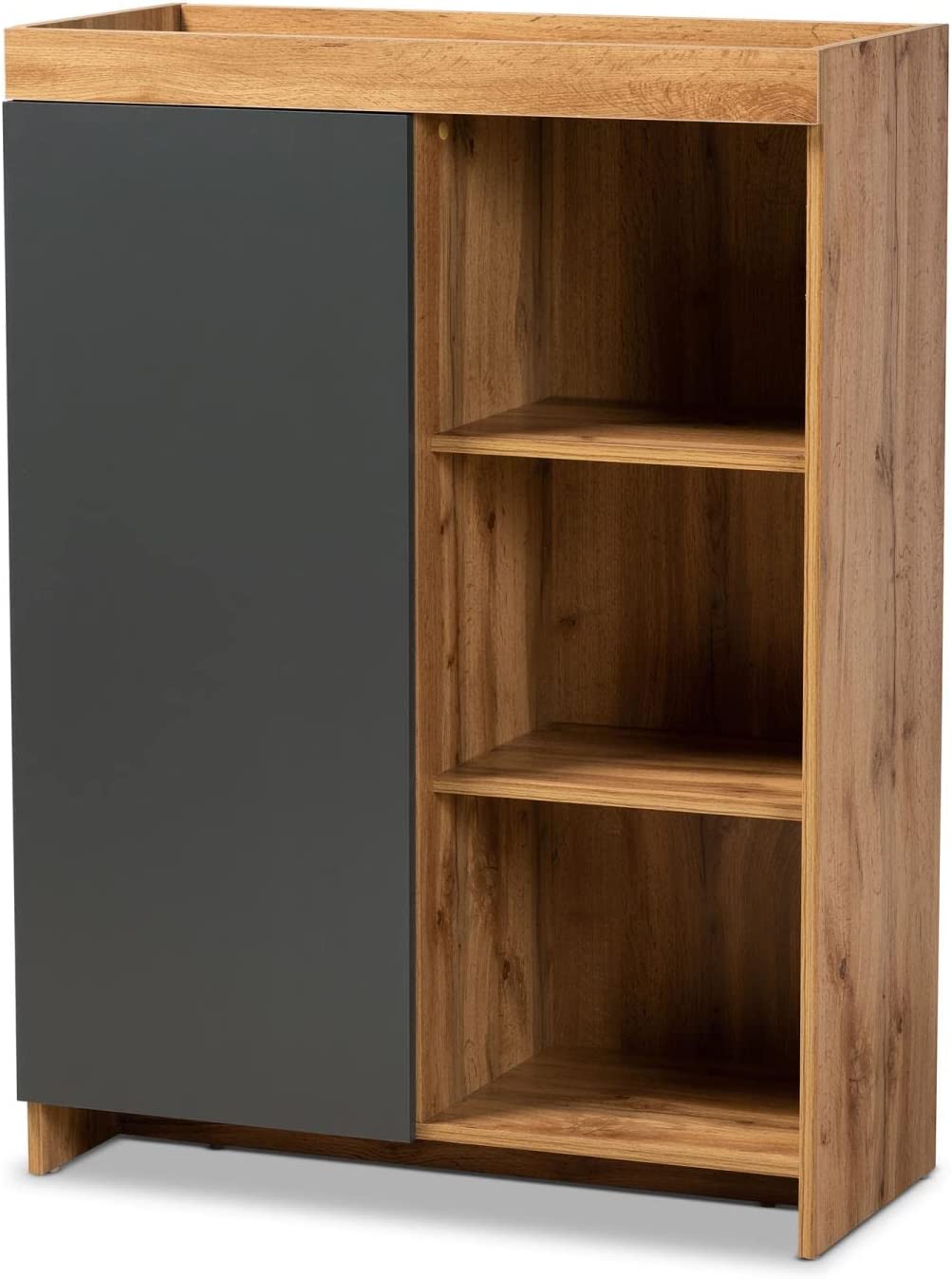 Baxton Studio Caspian Modern and Contemporary Two-Tone Grey and Oak Brown Finished Wood Shoe Cabinet