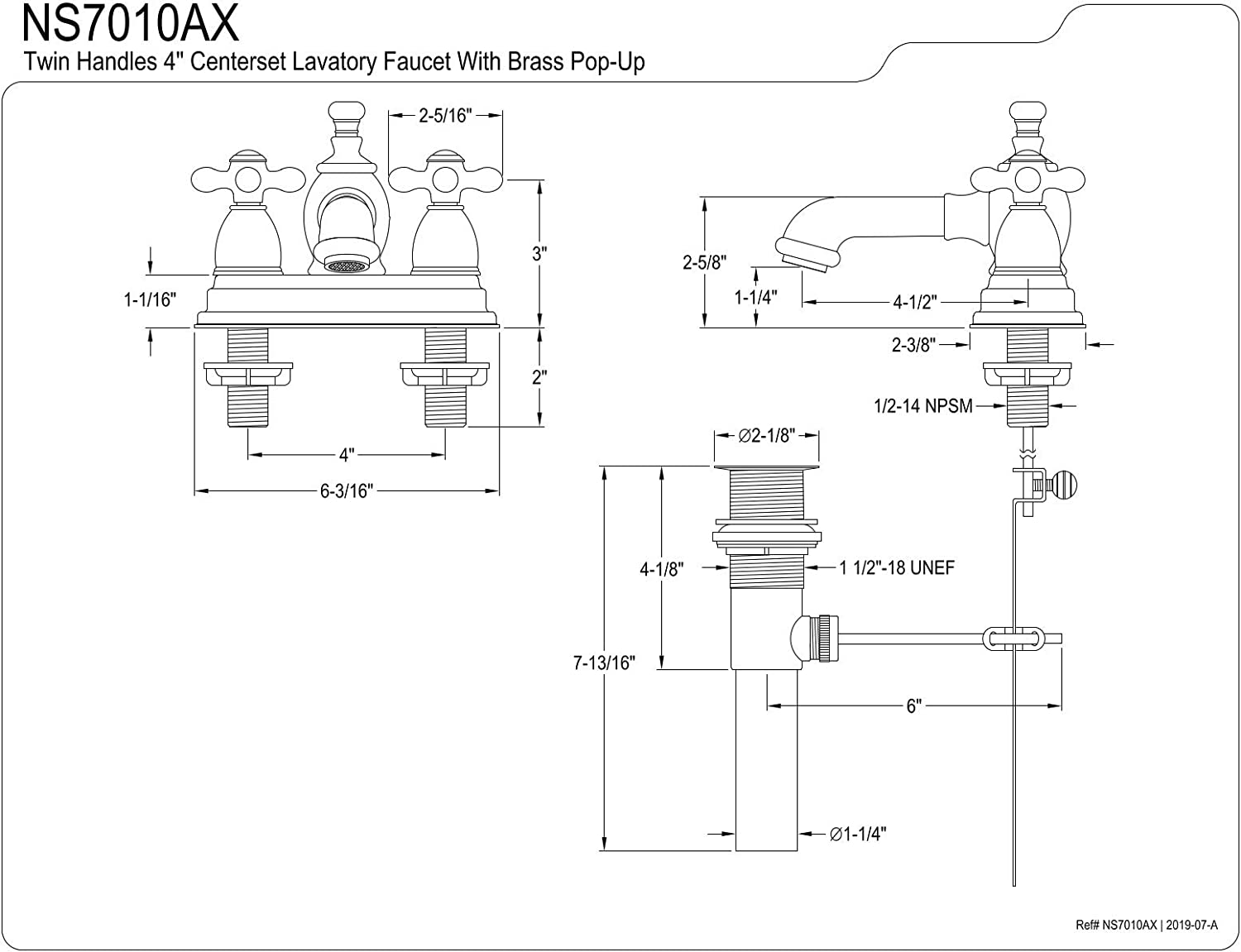 Kingston Brass NS7010AX Water Onyx 4&#34; Centerset Bathroom Faucet, Black Stainless Steel