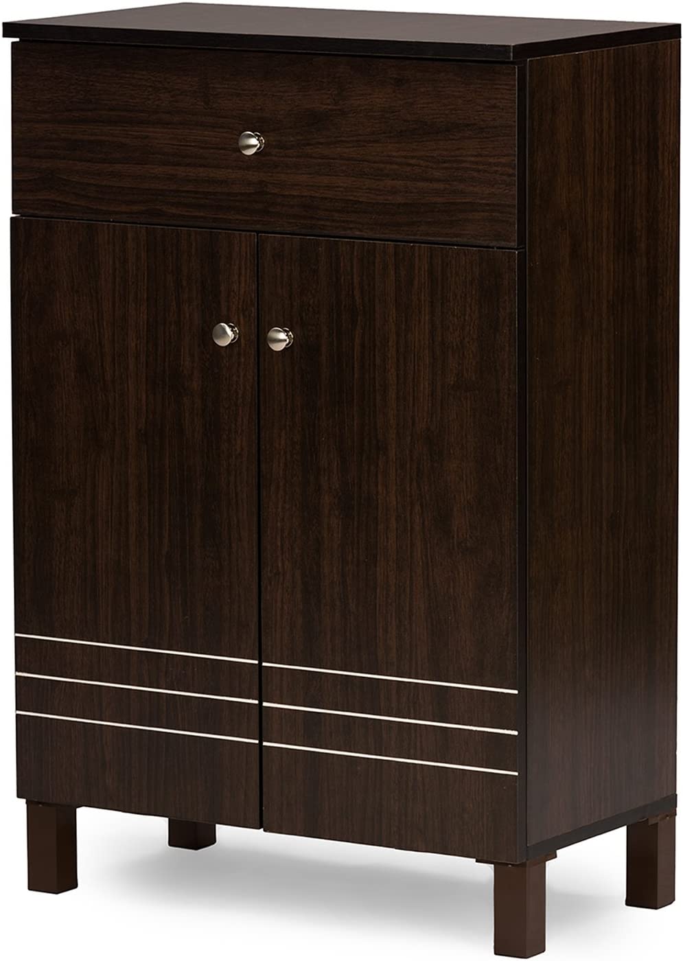 Baxton Studio Wholesale Interiors Felda Dark Brown Modern Shoe Cabinet with 2 Doors and Drawer