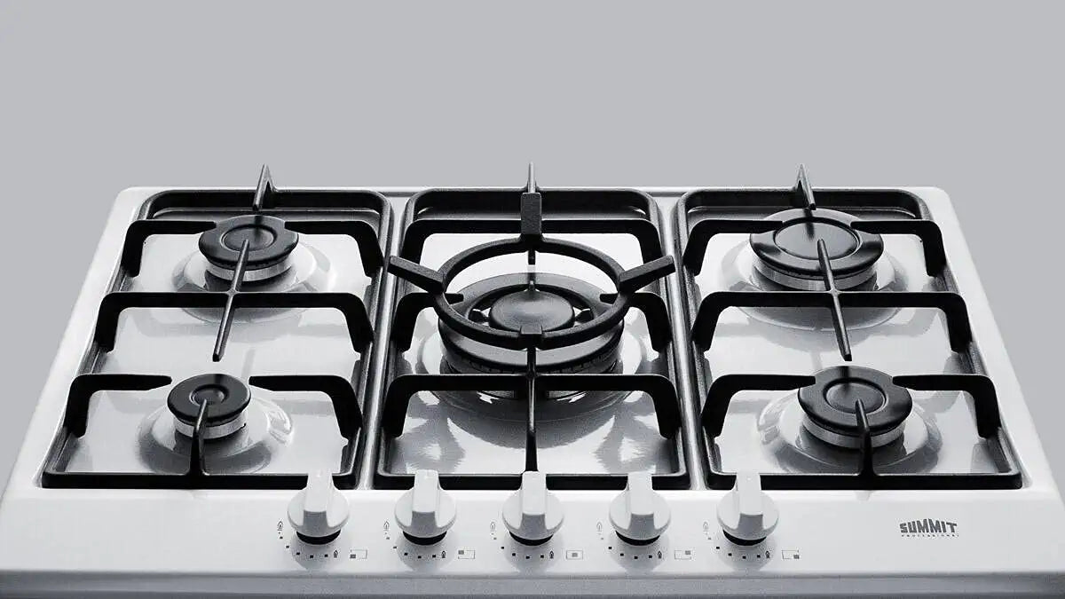 Summit GC5271WTK399 399 Gas Cooktop with 5 Sealed Burners Wok Ring Continuous Cast Iron Grates in White