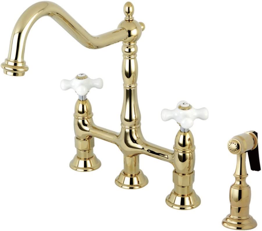 Kingston Brass KS1272PXBS Heritage Kitchen Faucet with Brass Sprayer, 8-3/4-Inch, Polished Brass