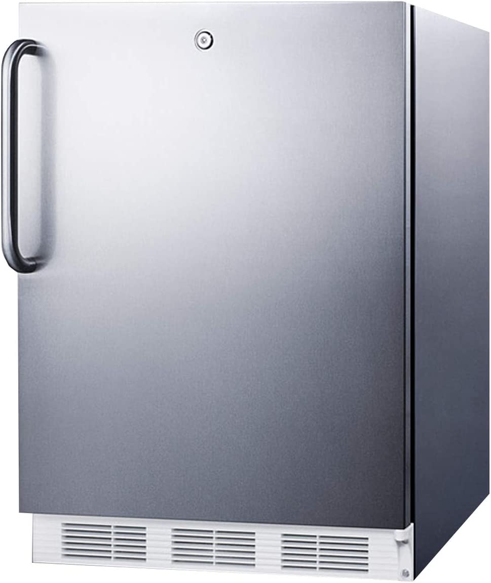 Summit Appliance FF7LWCSSADA Accucold Built-In Undercounter All-Refrigerator, 24&#34; Wide, ADA Compliant, 5.5 cu.ft. Storage Capacity, Factory Installed Lock, Automatic Defrost, Towel Bar Handle