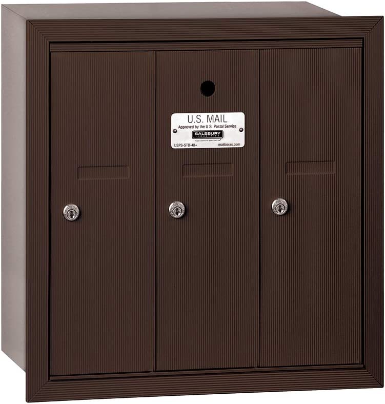 Salsbury Vertical Mailbox - 3 Doors - Bronze - Recessed Mounted - USPS Access