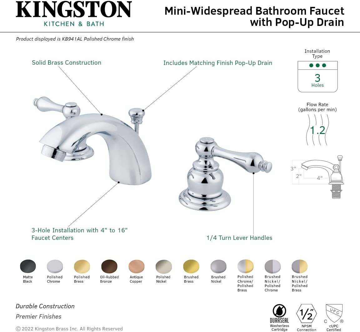 Kingston Brass KB946ALPN Victorian Mini-Widespread Bathroom Faucet, Polished Nickel