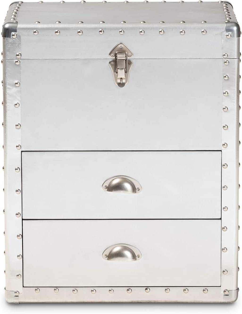 Baxton Studio Serge French Industrial Silver Metal 2-Drawer Accent Storage Chest